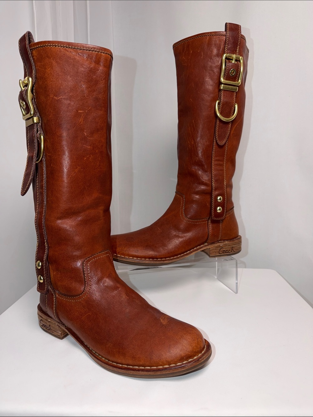 Coach Weslyn Cognac Leather Equestrian Riding Boots Size 7 - Picture 4 of 11